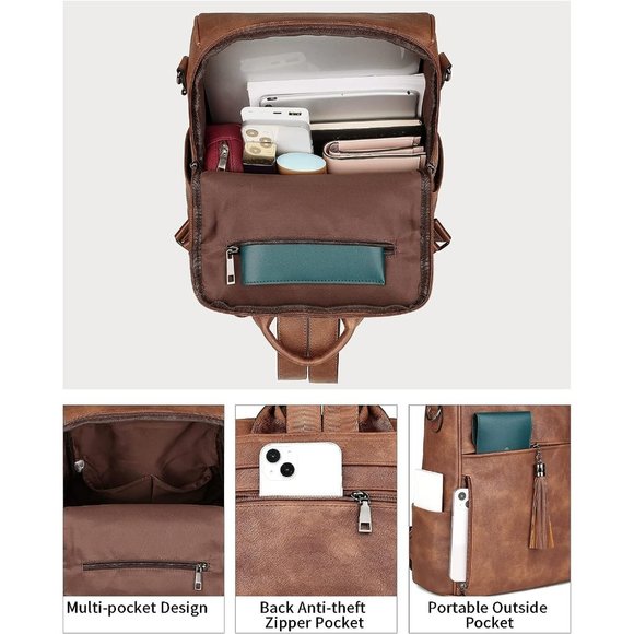 Women Brown Retro Style Travel Backpack with Tassel main image 9